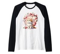 Lindo Sakura Cat Moon Arte estético de Flor de Cerezo japonés Camiseta Manga Raglan
