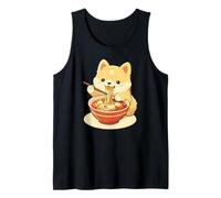 Lindo Shiba Inu Comiendo Ramen De Dibujos Animados Kawaii Camiseta sin Mangas