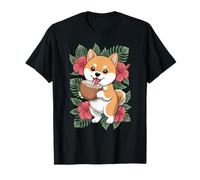 Lindo Shiba Inu, Divertido Cachorro Kawaii Bebiendo diseño de Coco Camiseta