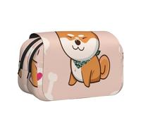 Lindo Shiba Inu Kawaii Estuche para lápices portátil con Doble Concha y Cremallera