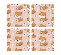 Lindo Shiba Inu Kawaii,Posavasos Cuadrados de Corcho MDF, Almohadilla para Tazas, Juego de 4 Posavasos para Bebidas