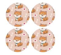 Lindo Shiba Inu Kawaii,Posavasos Redondos de Corcho MDF, Almohadilla para Tazas, Juego de 4 Posavasos para Bebidas
