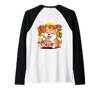 Lindo Shiba Inu Ramen Amante Divertido Perro Japonés Camiseta Manga Raglan
