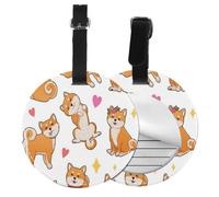 Lindo Shiba Inu y divertido patrón de perro,Etiquetas de equipaje de cuero sintético con nombre, etiquetas de viaje duraderas, 2 unidades