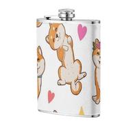 Lindo Shiba Inu y divertido patrón de perro,Frasco de acero inoxidable 304 de 8 oz con funda de cuero sintético, frasco de bolsillo para licor plano para exteriores