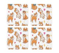Lindo Shiba Inu y Divertido patrón de Perro,Posavasos Cuadrados de Corcho MDF, Almohadilla para Tazas, Juego de 4 Posavasos para Bebidas