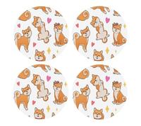 Lindo Shiba Inu y Divertido patrón de Perro,Posavasos Redondos de Corcho MDF, Almohadilla para Tazas, Juego de 4 Posavasos para Bebidas