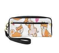 Lindo Shiba Inu y patrón de Perro Divertido, Bolsa de Maquillaje Bolsa de cosméticos Bolsa de Aseo de Viaje portátil Estuche de Cuero para Mujeres y niñas