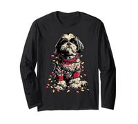 Lindo Shih Tzu con Luces de Navidad Festivo Perro Mascota de Invierno Manga Larga