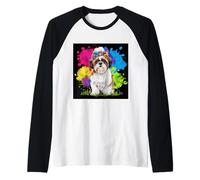 Lindo shih tzu con un bucle colorido Camiseta Manga Raglan