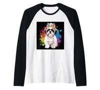 Lindo shih tzu con un bucle colorido Camiseta Manga Raglan