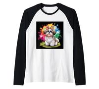 Lindo shih tzu con un bucle colorido Camiseta Manga Raglan