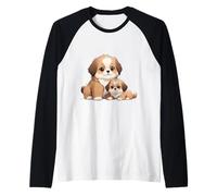 Lindo Shih Tzu mamá y Cachorro Amante de los Perros Camiseta Manga Raglan