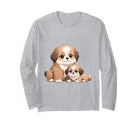 Lindo Shih Tzu mamá y Cachorro Amante de los Perros Manga Larga