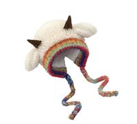 lindo sombrero con capucha de cuernos de oveja, sombrero tejido con forma de oreja de oveja | Gorro de punto con capucha de animal lindo - Gorro térmico suave con orejas y cubierta de invierno con tem