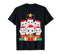 Lindo Sombrero de árbol de Navidad Maneki Neko Pile Cat Lucky Christmas Tree Camiseta
