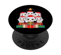 Lindo Sombrero de árbol de Navidad Maneki Neko Pile Cat Lucky Christmas Tree PopSockets PopGrip Adhesivo