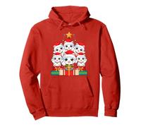 Lindo Sombrero de árbol de Navidad Maneki Neko Pile Cat Lucky Christmas Tree Sudadera con Capucha