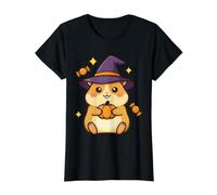 Lindo Sombrero de Bruja de hámster de Halloween Calabaza Kawaii Espeluznante Camiseta gráfica económica, Mujer, Negro, XL
