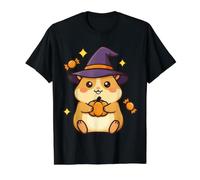 Lindo Sombrero de Bruja de hámster de Halloween Calabaza Kawaii Espeluznante Camiseta gráfica económica, Hombre, Negro, XL