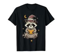 Lindo Sombrero de Bruja de Mapache de Halloween Calabaza Kawaii Espeluznante Camiseta gráfica económica, Hombre, Negro, S