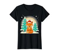 Lindo Sombrero de Papá Noel de Zorro de Navidad para Invierno y Nieve K Camiseta gráfica económica, Mujer, Negro, S