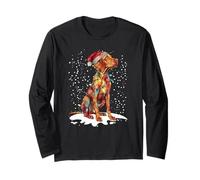 Lindo Sombrero de Papá Noel Vizsla Luces de Navidad Perro de Navidad Manga Larga