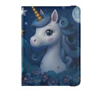Lindo soporte para pasaporte de cuero azul marino con diseño de unicornios para viajes, seguro y oculto para mujer, accesorios de viaje