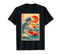 Lindo Surfing Shiba Inu Perro Gran Ola Kanagawa Ukiyo-E Arte Camiseta