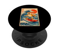 Lindo Surfing Shiba Inu Perro Gran Ola Kanagawa Ukiyo-E Arte PopSockets PopGrip Adhesivo
