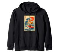 Lindo Surfing Shiba Inu Perro Gran Ola Kanagawa Ukiyo-E Arte Sudadera con Capucha