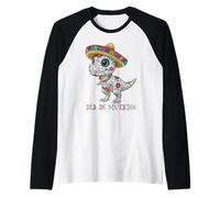 Lindo T-Rex con Sombrero de Calavera de azúcar Dia de Muertos Calavera Camiseta Manga Raglan