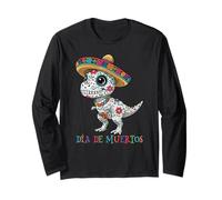 Lindo T-Rex con Sombrero de Calavera de azúcar Dia de Muertos Calavera Manga Larga