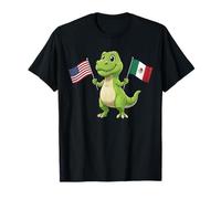 Lindo T-Rex sosteniendo la Bandera de Estados Unidos y México Cultura Mixta niños Camiseta