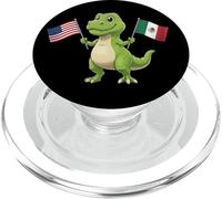 Lindo T-Rex sosteniendo la Bandera de Estados Unidos y México Cultura Mixta niños PopSockets PopGrip para MagSafe