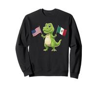 Lindo T-Rex sosteniendo la Bandera de Estados Unidos y México Cultura Mixta niños Sudadera
