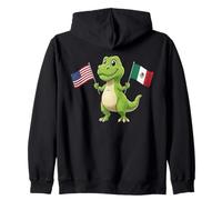 Lindo T-Rex sosteniendo la Bandera de Estados Unidos y México Cultura Mixta niños Sudadera con Capucha