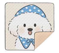 Lindo tapete de juego acolchado suave con diseño de perro blanco de dibujos animados para interiores y exteriores, impermeable, para jugar boca abajo, para bebés, niños pequeños, 50 x 50 pulgadas