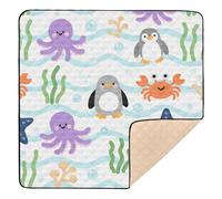 Lindo tapete de juego para bebés con diseño de pingüino de mar morado de dibujos animados para interiores y exteriores, impermeable, para actividades y entretenimiento, 127 x 127 cm
