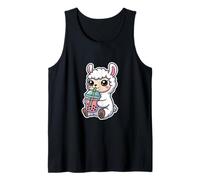 Lindo té Boba de fresa y alpaca de llama Kawaii Camiseta sin Mangas
