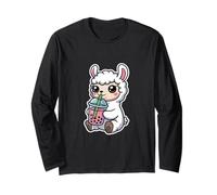Lindo té Boba de fresa y alpaca de llama Kawaii Manga Larga