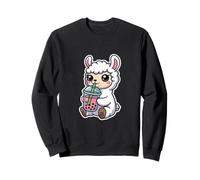 Lindo té Boba de fresa y alpaca de llama Kawaii Sudadera