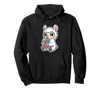 Lindo té Boba de fresa y alpaca de llama Kawaii Sudadera con Capucha