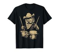 Lindo Tigre Tocando Tambores Divertido Vaquero Animal Western Drummer Camiseta