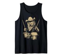 Lindo Tigre Tocando Tambores Divertido Vaquero Animal Western Drummer Camiseta sin Mangas