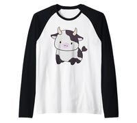 Lindo toro de vaca de leche con cuernos adorable animal de granja bovino Camiseta Manga Raglan