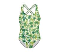 Lindo traje de baño para niña, sin mangas, tirantes cruzados, trajes de baño de playa para 5-14 años, fresa, Green Leaves6, 9-10 Años