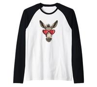 Lindo traje de cara de burro y gafas de sol preciosas Camiseta Manga Raglan