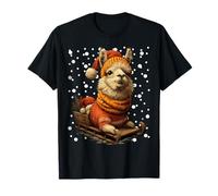 Lindo Trineo de Llama de Navidad en Nieve Divertido Animal de Invierno Camiseta