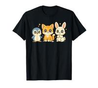 Lindo trío de Animales Kawaii pingüino Gato Conejo Adorable Anime Camiseta